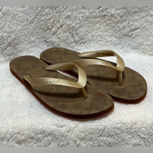 Coach Shoes - COACH Women's Size 9 B Zak Flip Flops Gold Signature Rubber Slides